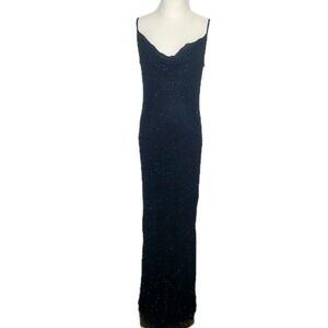 Vtg Stenay Silk Bias Cut Black Gown Fully Beaded Glam Hollywood Formal 10